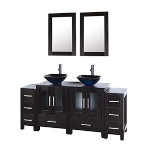 72" Black Bathroom Vanity and Sink Combo Double Top MDF Wood Cabinet w/Mirror Faucet and Drain - EK CHIC HOME