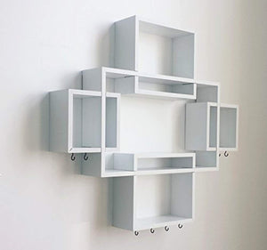 Set of 5 Cubes with Free Extra Jewellery Hooks Interlocking Wall Shelf - EK CHIC HOME