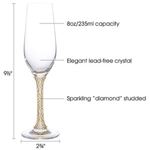 Set of 6 - Elegant Champagne Flutes with Rhinestone Embellished Stem - EK CHIC HOME