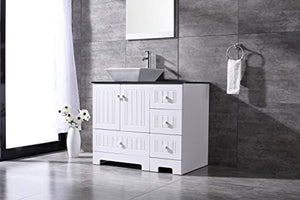 36" White Bathroom Vanity Cabinet Single Square Ceramic Vessel Sink Top Faucet Drain with Mirror - EK CHIC HOME