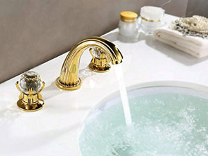 Luxury Gold Finish Bathroom Faucet with Crystal Knobs 3 Holes Bath Sink - EK CHIC HOME