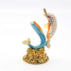 White Diamond Dolphin Hand Painted Enameled Decorative Hinged Jewelry Animal Trinket Box - EK CHIC HOME