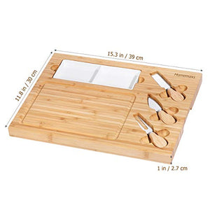 Bamboo Cheese Board with Cutlery Set, XL Larger and Thicker Platter with Classy Stainless Steel Knives - EK CHIC HOME