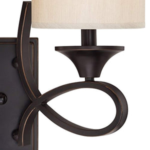 Two-Light Indoor Wall Fixture, Amber Bronze Finish with Beige Fabric Shades - EK CHIC HOME