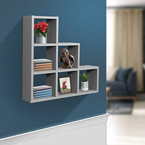 Sorbus Floating Shelf — Floating Shelf Stepped 6 Cubby — Stair Wall Shelf with 6 Openings - EK CHIC HOME