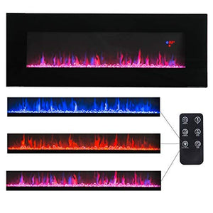 50" Electric Fireplace Wall Mounted Timer/Multicolor Flames/Remote Control (Black) - EK CHIC HOME