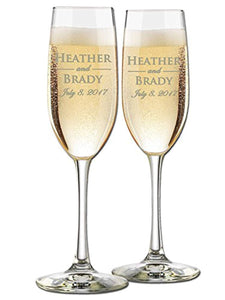 Custom Wedding Champagne Flutes- Set of 2 –Bride and Groom First Names and Wedding Date - Customized Engraved Wedding Gift - EK CHIC HOME