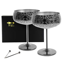 Load image into Gallery viewer, Etching Martini Cocktail Glasses,Black Plated Stainless Steel Set Of 2 With 2 Cocktail Picks - EK CHIC HOME