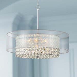 Crystal Raindrop Chandelier Lighting Flush Mount LED Ceiling Light Fixture Pendant Lamp H6" W20" - EK CHIC HOME