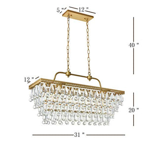 Modern Crystal Rectangle Chandelier LED Ceiling Light Fixture  H20in x W12in x L31in - EK CHIC HOME