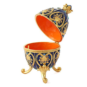 Hand Painted Faberge Egg Style Enamel Hinged Jewelry Trinket Box - EK CHIC HOME