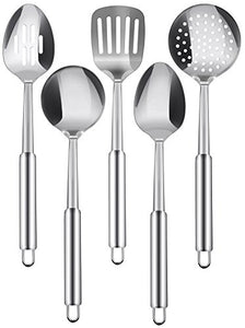 Kitchen Stainless Steel Cooking Utensils Set - 5-Piece Serving Spoons - EK CHIC HOME