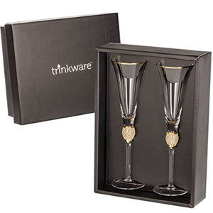 "DIAMOND" Studded Toasting Glasses With Gold Rim - Long Stem - EK CHIC HOME