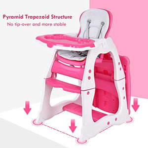Baby High Chair, 3 in 1 Infant Table and Chair Set, Convertible Booster Seat with 3-Position - EK CHIC HOME