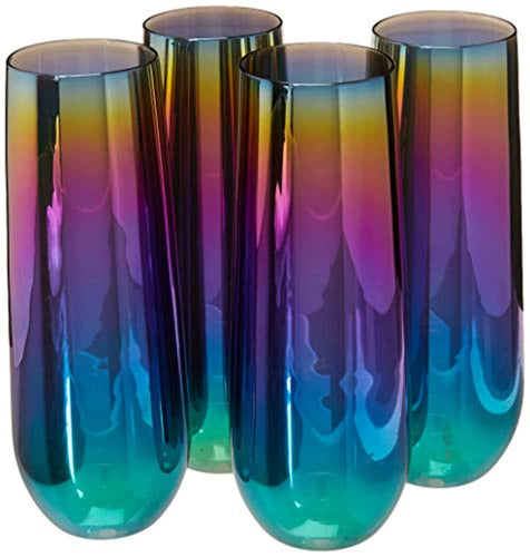 Rainbow Fusion Luster Champagne Flutes Stemless SET 4 - EK CHIC HOME