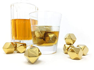 Whiskey Stones Gold Edition Gift Set of 8 Stainless Steel Diamond Shaped Ice Cubes - EK CHIC HOME