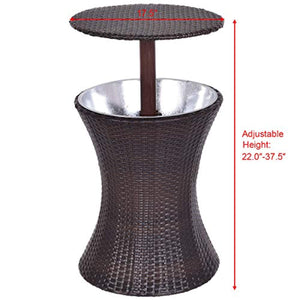 Outdoor Cool Bar Rattan Style Patio Cool Bar Table Adjustable Height - EK CHIC HOME