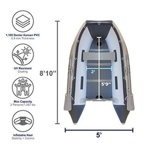 8-Feet 10-Inch Dana Inflatable Sport Tender Dinghy Boat - USCG Rated (White/Gray) - EK CHIC HOME