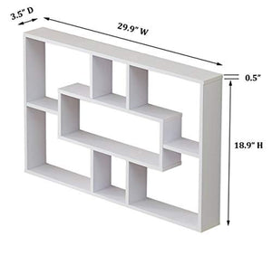 7 Cubes Floating Shelf, Geometric Wall Mounted Cube Shelves for Display and Storage, White Finish - EK CHIC HOME