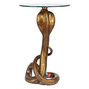 Renenutet Egyptian Cobra Snake Goddess Side End Table, 24 Inch - EK CHIC HOME