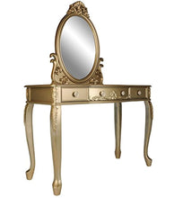 Load image into Gallery viewer, Oval Shape Mirror Vanity Table With Stool Set, Champagne - EK CHIC HOME