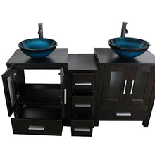 Load image into Gallery viewer, 60&quot; Black Bathroom Vanity Cabinet and Sink Combo Double Top Wood Texture w/Mirror Drain and Faucet - EK CHIC HOME