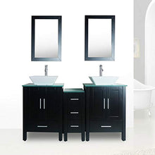 Load image into Gallery viewer, 60&quot; Double Sink Bathroom Vanity Black Paint Glass Top MDF Cabinet w/Mirror Faucet&amp;Drain set - EK CHIC HOME