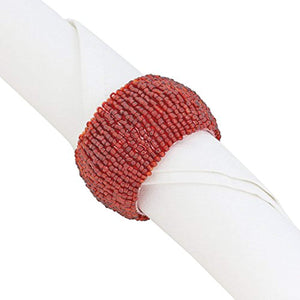 Set of 6 Red Beaded Table Decoration Napkin Rings - EK CHIC HOME