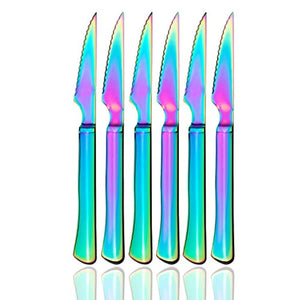 RAINBOW Ultra-Sharp Serrated Solid Handle Steak Knives - EK CHIC HOME