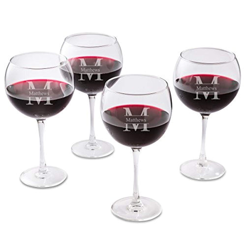 Personalized Red Wine Glass Set of 4 - Stamped - EK CHIC HOME