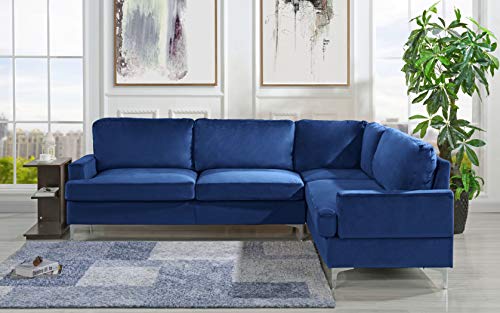 Velvet Sectional Sofa, L-Shape Couch (Navy) - EK CHIC HOME