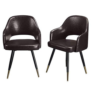 Modern Leather Chairs  Metal Legs, Set of 2 Dark Brown - EK CHIC HOME