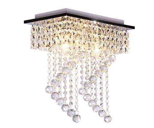 Flush Mount 2-Light Crystal Chandelier, Length:15