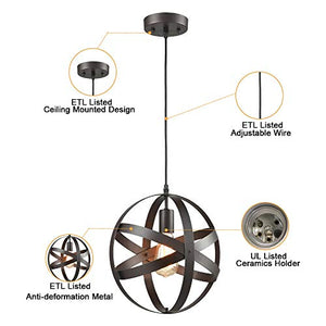 Industrial Metal Spherical Pendant Displays Changeable Hanging Lighting Fixture - EK CHIC HOME