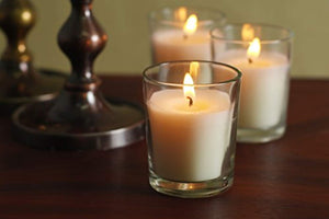 Set of 48 Unscented Clear Glass Wax Filled Votive Candles - 12 Hour Burn Time - EK CHIC HOME