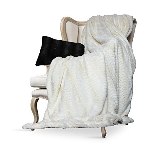 Luxurious Over-Sized Faux Fur Bed Throw Blanket  Cream - EK CHIC HOME