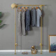 Load image into Gallery viewer, Industrial Pipe Clothing Vintage Rolling Rack On Wall (Gold) - EK CHIC HOME