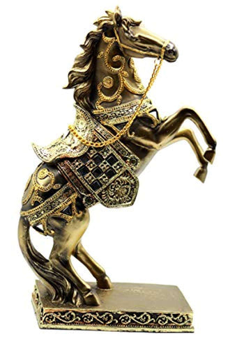 13.5 Inch Height Decorative Stallion Rearing Horse Brass Color Statue - EK CHIC HOME