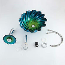 Load image into Gallery viewer, Blue&amp;Green Seashell Wave Tempered Glass Vessel Sink &amp; Waterfall Faucet Set - EK CHIC HOME