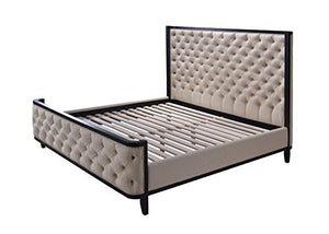 Tufted Upholstered Bed with Eco-Friendly Wood Frame Eastern King, Custard - EK CHIC HOME