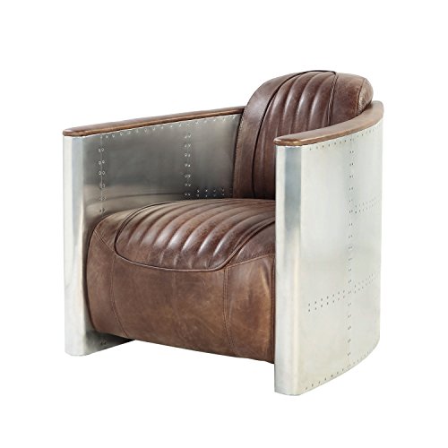 Luxurious Retro Brown Leather & Aluminum Chair - EK CHIC HOME