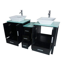 Load image into Gallery viewer, 60&quot; Double Sink Bathroom Vanity Black Paint Glass Top MDF Cabinet w/Mirror Faucet&amp;Drain set - EK CHIC HOME