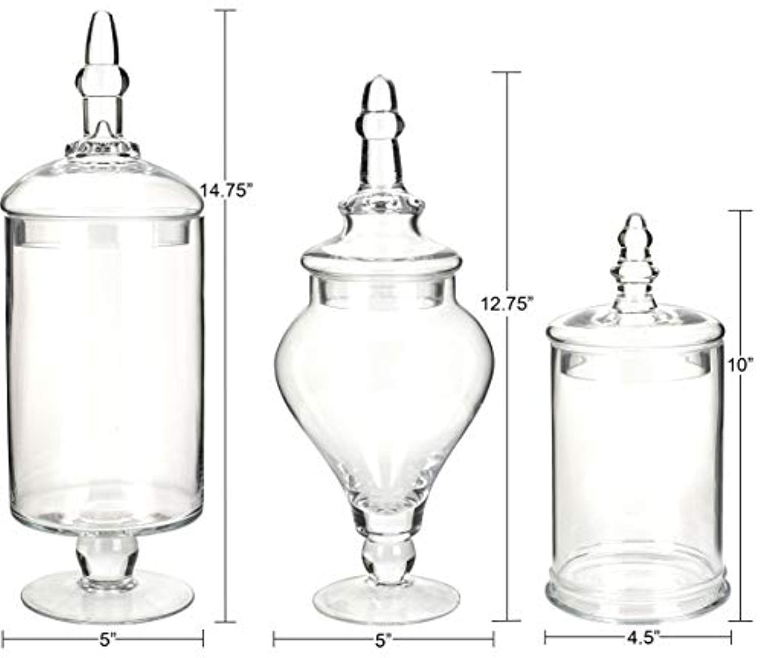 Mantello Glass Apothecary Jars Clear Small Set of 3