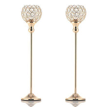 Load image into Gallery viewer, Pair of 2 Gold Crystal Candle Stand Holders - EK CHIC HOME