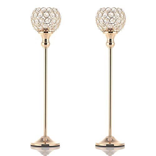 Pair of 2 Gold Crystal Candle Stand Holders - EK CHIC HOME