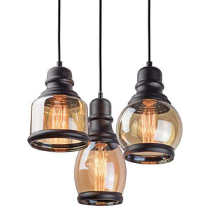 11.5" 3-Light Multi-Pendant Chandelier with Amber Tinted Jar Glass Shades - EK CHIC HOME