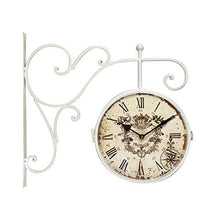 Load image into Gallery viewer, White Iron Round Double-Sided Wall Hanging Clock with Scroll Wall Mount - EK CHIC HOME