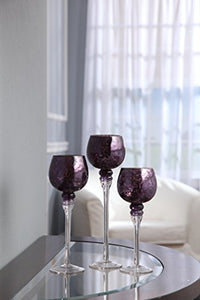 Set of 3 Crackle Purple Glass Tealight Holders (9", 10", 12" High) - EK CHIC HOME