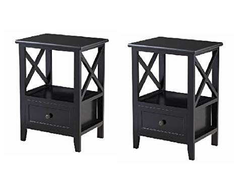 Nightstand Set of 2 End Tables W/Storage Shelf and Wooden Drawer - EK CHIC HOME