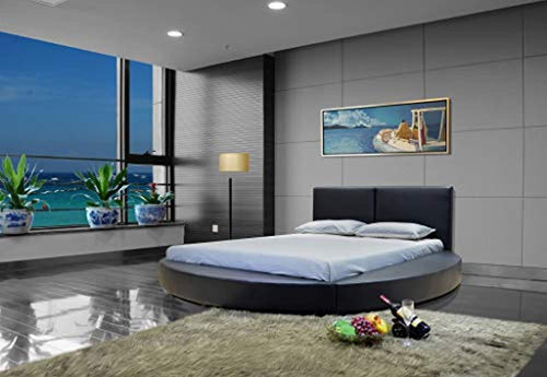 Modern Round Bed,Queen,Black - EK CHIC HOME